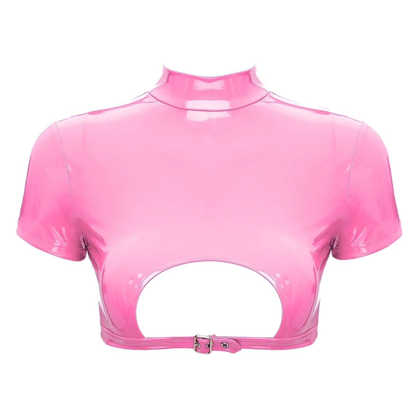 Kinky Cloth Pink / S Patent Leather Turtleneck Crop Top