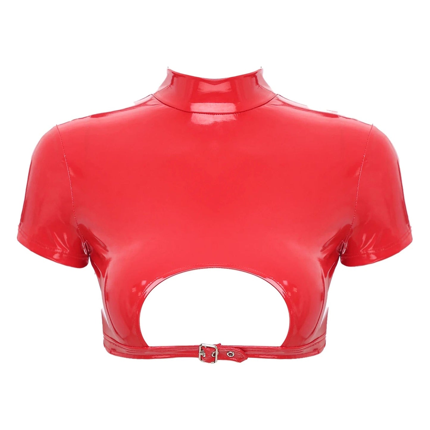 Kinky Cloth Red / S Patent Leather Turtleneck Crop Top