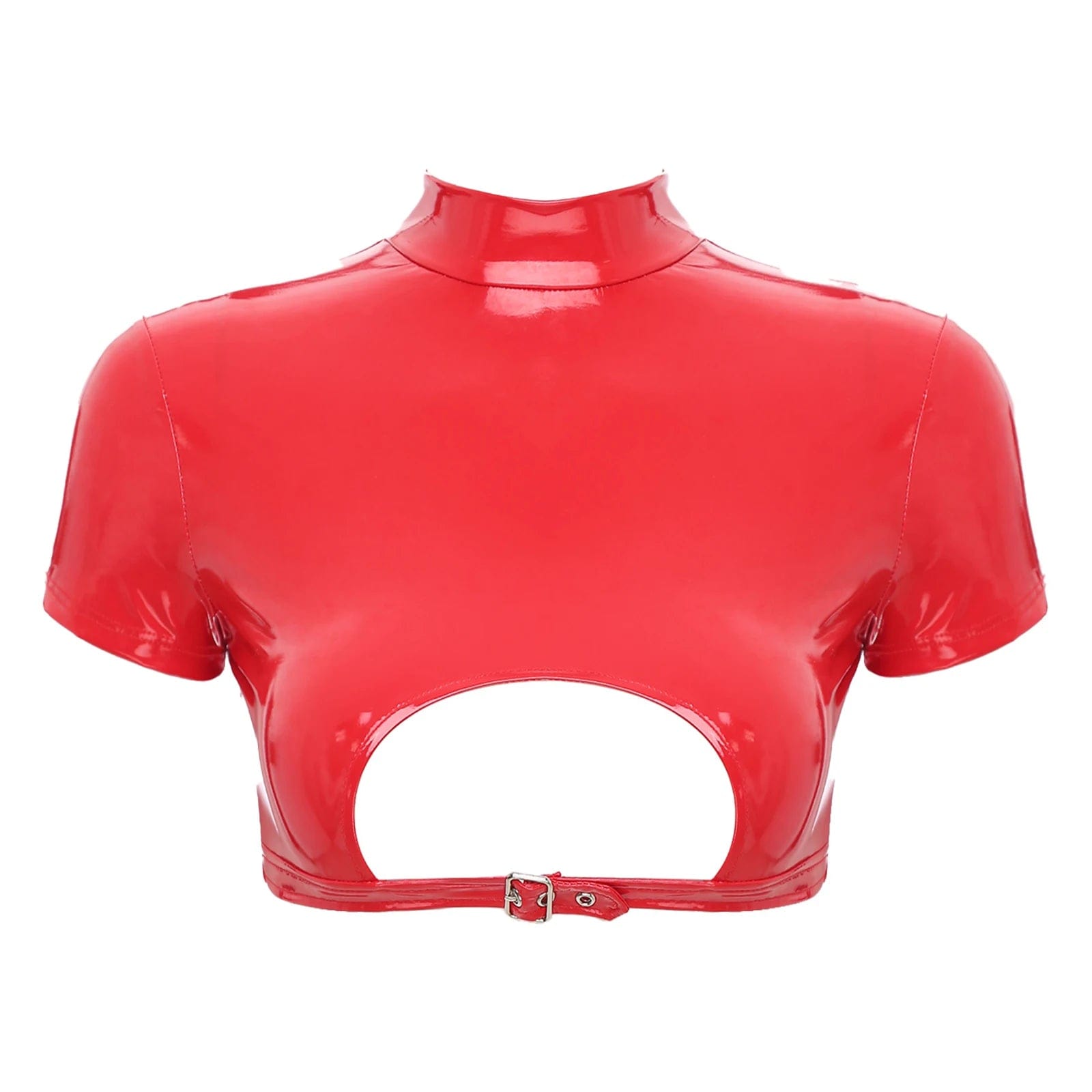 Kinky Cloth Red / S Patent Leather Turtleneck Crop Top