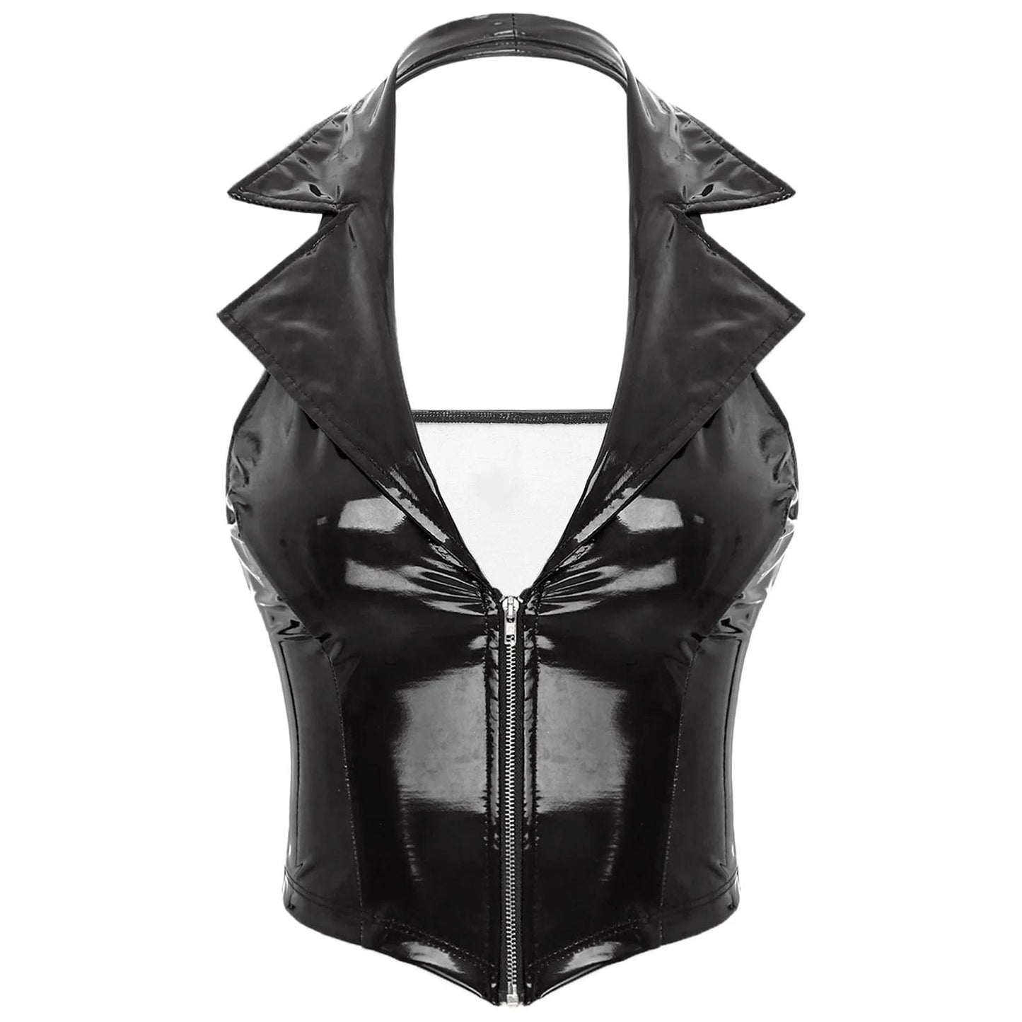 Kinky Cloth Black / S Patent Leather Vest Tops