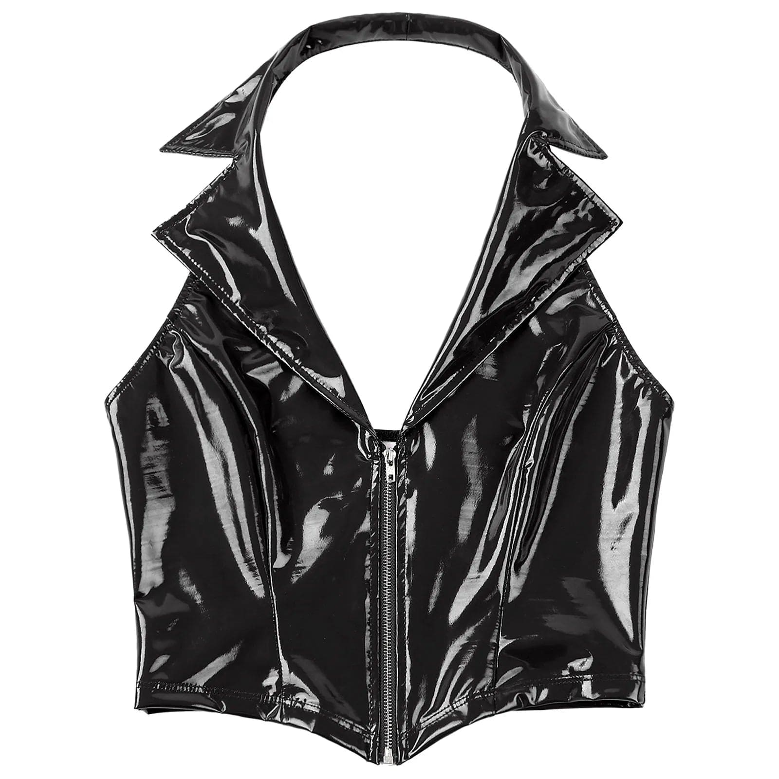 Kinky Cloth Patent Leather Vest Tops