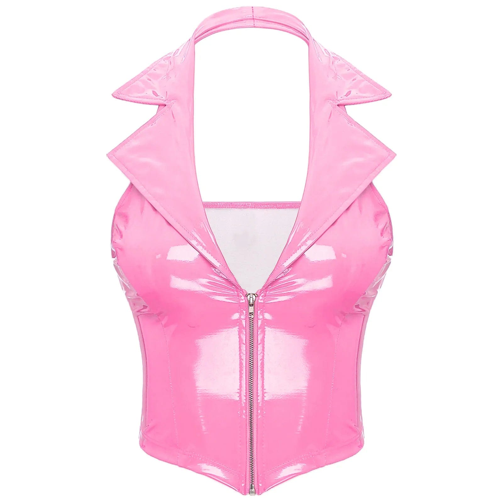 Kinky Cloth Pink / S Patent Leather Vest Tops
