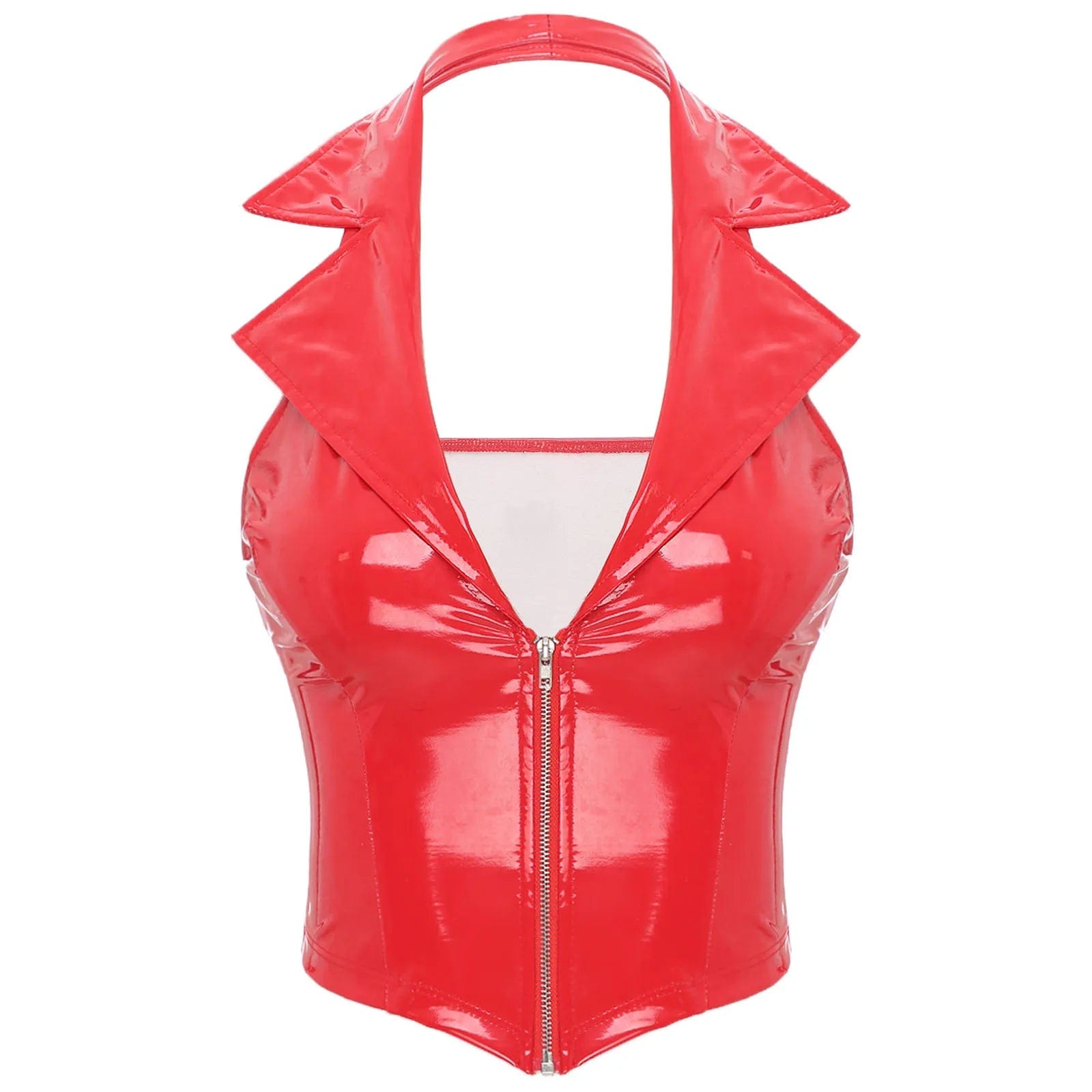 Kinky Cloth Red / S Patent Leather Vest Tops