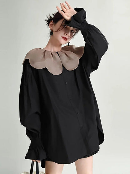 Kinky Cloth Black / One Size Petal Collar Oversized Blouse