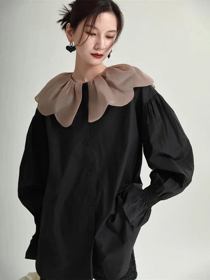 Kinky Cloth Black / One Size Petal Collar Oversized Blouse