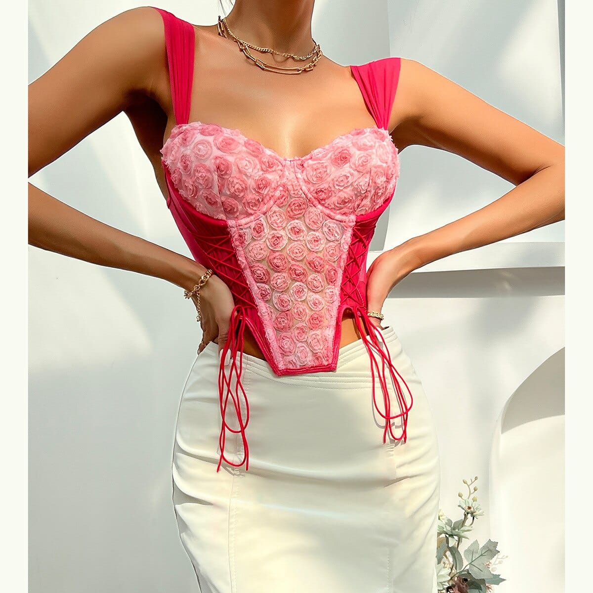 Pink Floral Crop Top Corset – Kinky Cloth