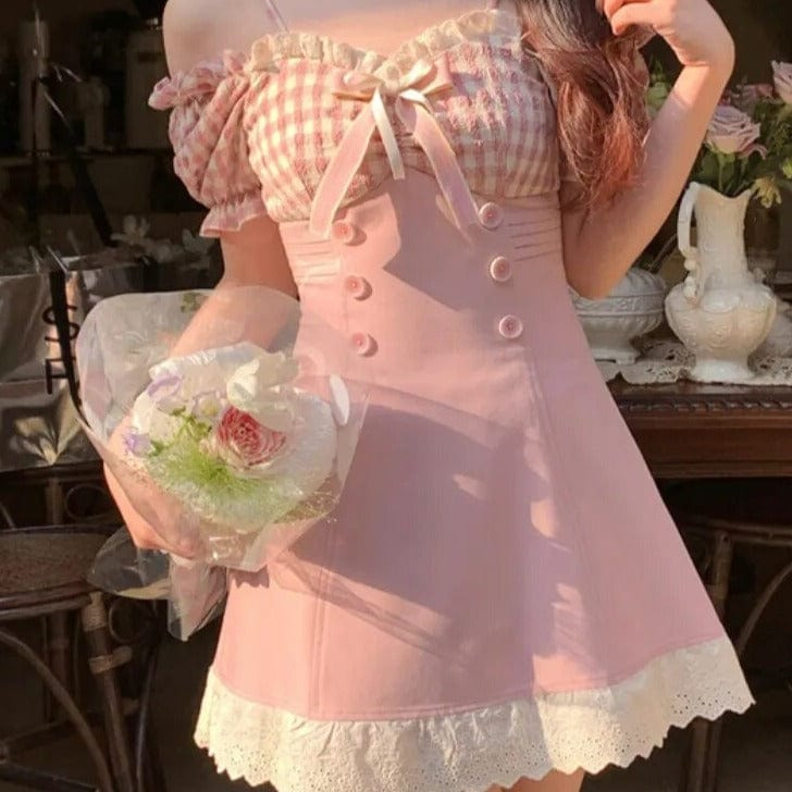 Kinky Cloth Pink Plaid Kawaii Dress