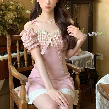 Kinky Cloth Pink Plaid Kawaii Dress