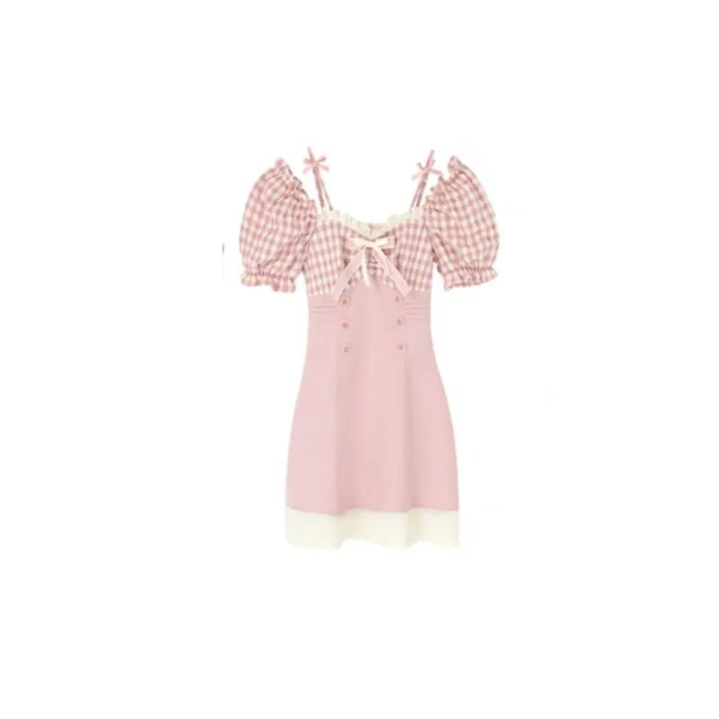 Kinky Cloth Pink / Size S(40-45Kg) Pink Plaid Kawaii Dress