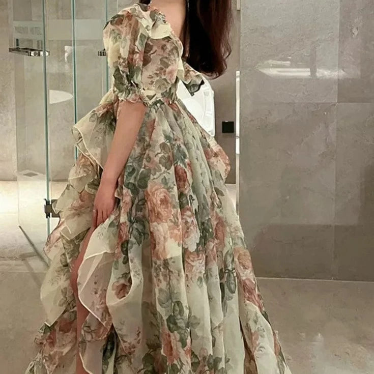 Kinky Cloth Print Floral Ruffled Dress