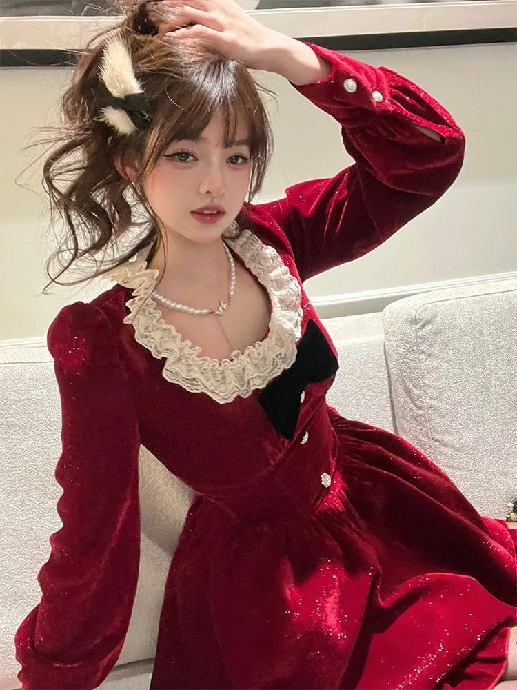 Kinky Cloth Red Lace Patchwork Dress
