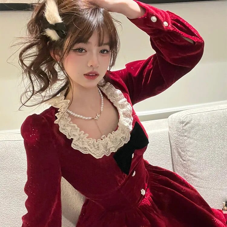 Kinky Cloth Red / S Red Lace Patchwork Dress