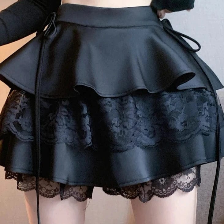 Kinky Cloth Black / S Ribbon Lace Mini Cake Skirt