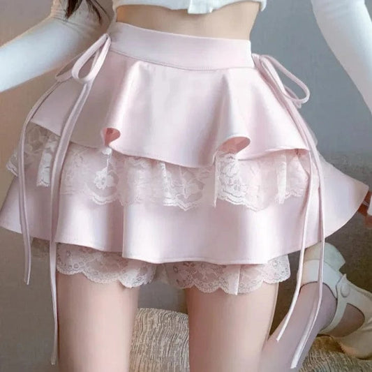 Kinky Cloth Ribbon Lace Mini Cake Skirt
