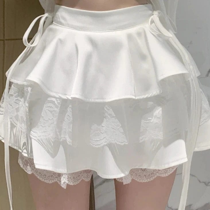 Kinky Cloth White / S Ribbon Lace Mini Cake Skirt