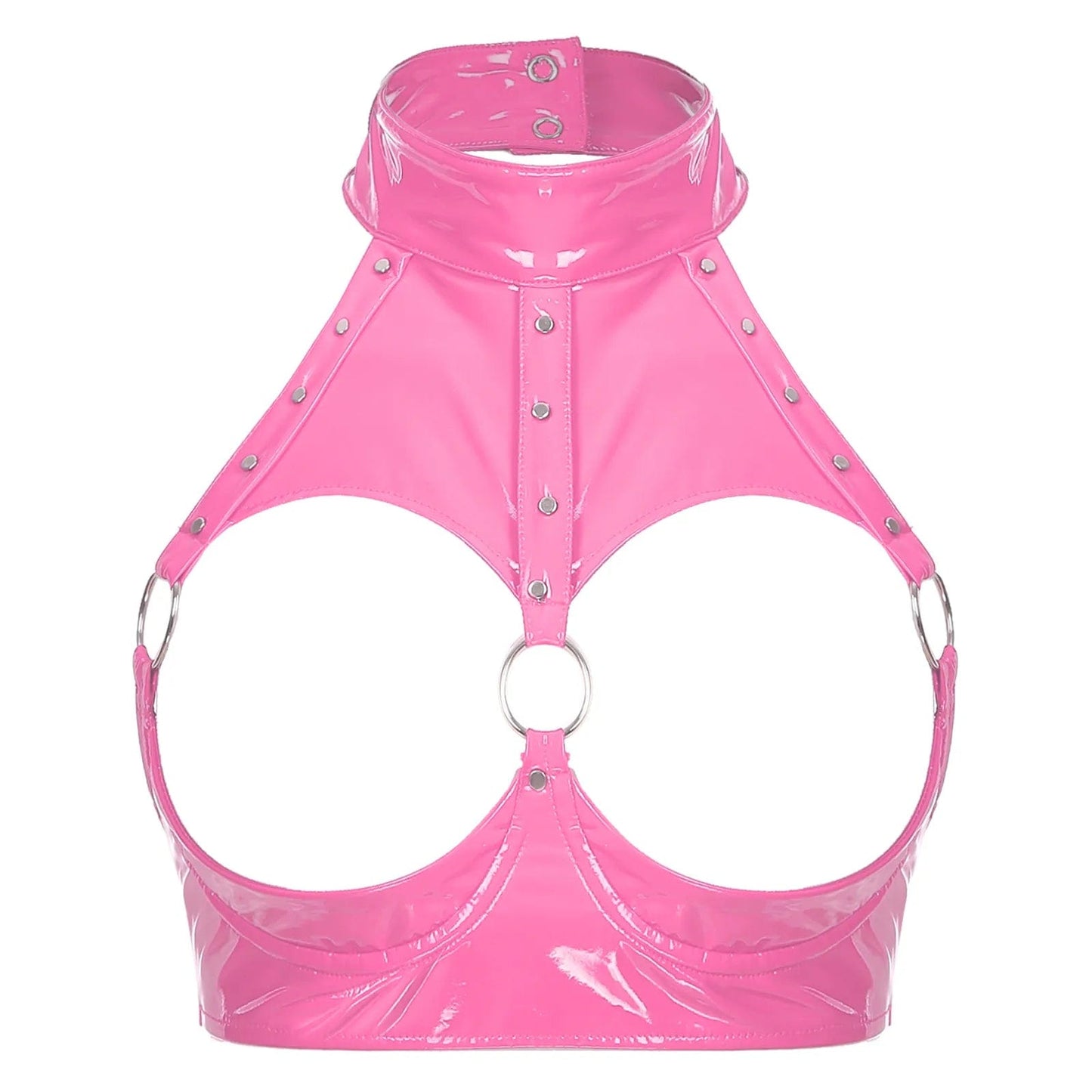 Kinky Cloth Hot Pink / AA Rivet O Ring Open Cup Bra