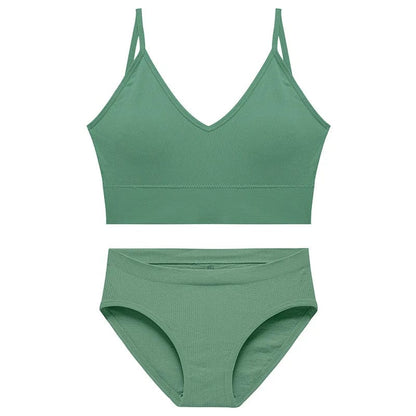 Kinky Cloth Green / S(M) 40-55KG Seamless Bralette Lingerie Backless Set