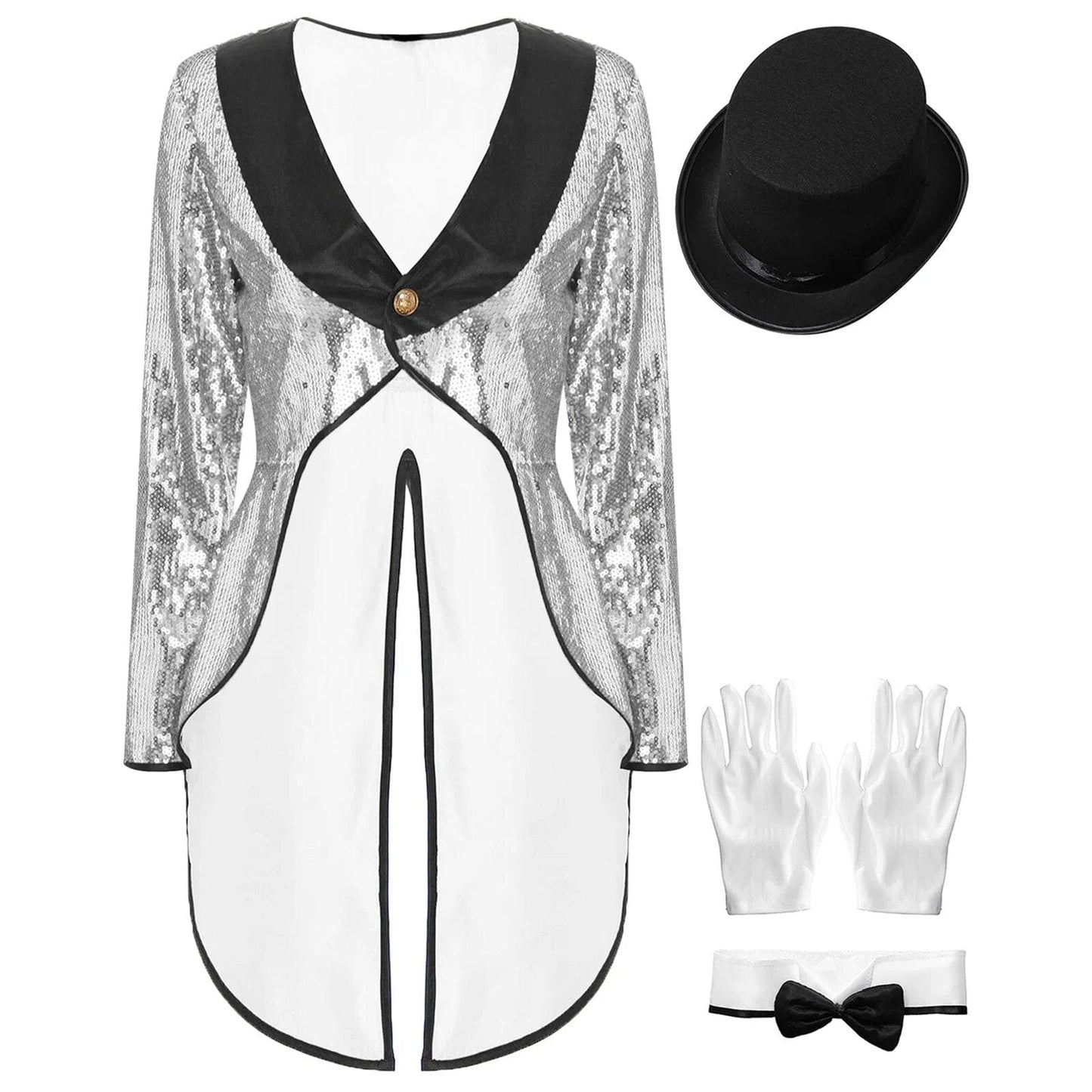 Kinky Cloth Silver B / S Sequin One-Button Tuxedo Dress