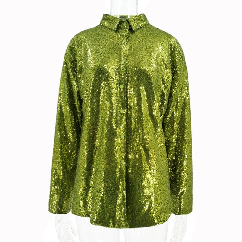 Kinky Cloth Sequins Button Up Shiny Top