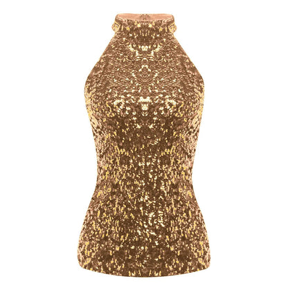 Kinky Cloth Gold / One Size Sequins Halter Neck Top