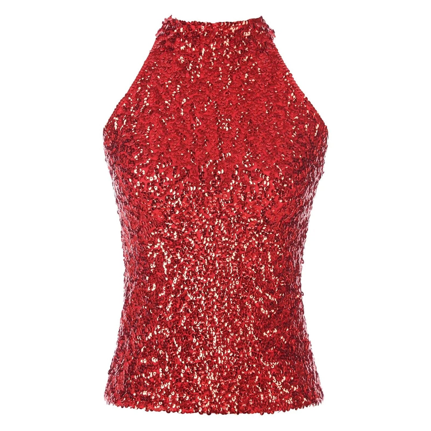 Kinky Cloth Red / One Size Sequins Halter Neck Top