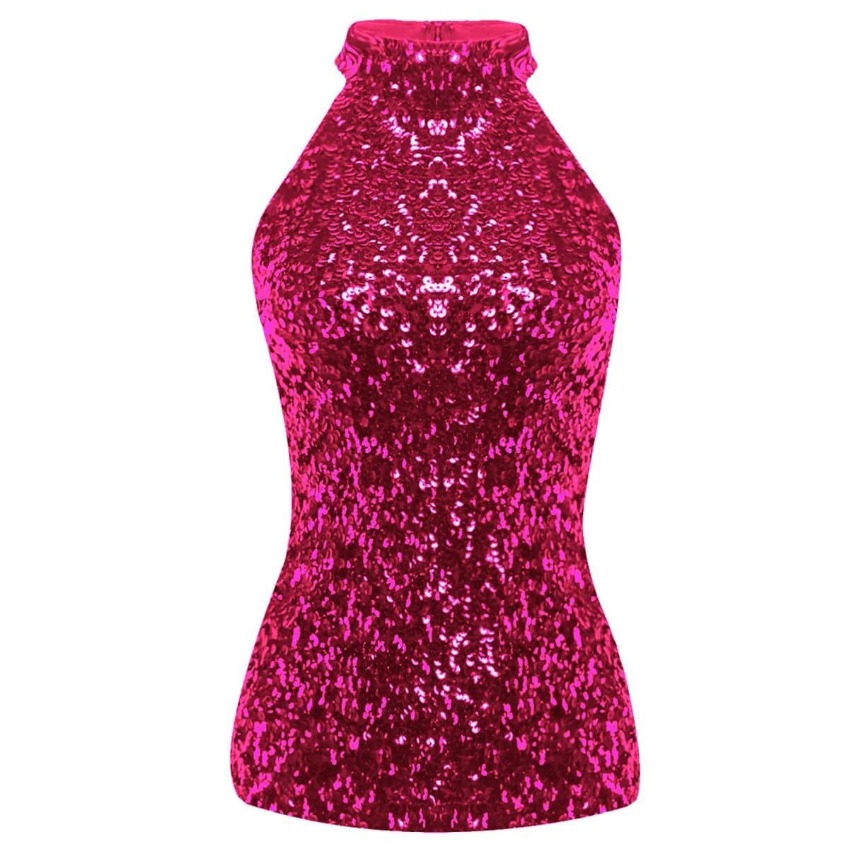 Kinky Cloth Rose / One Size Sequins Halter Neck Top