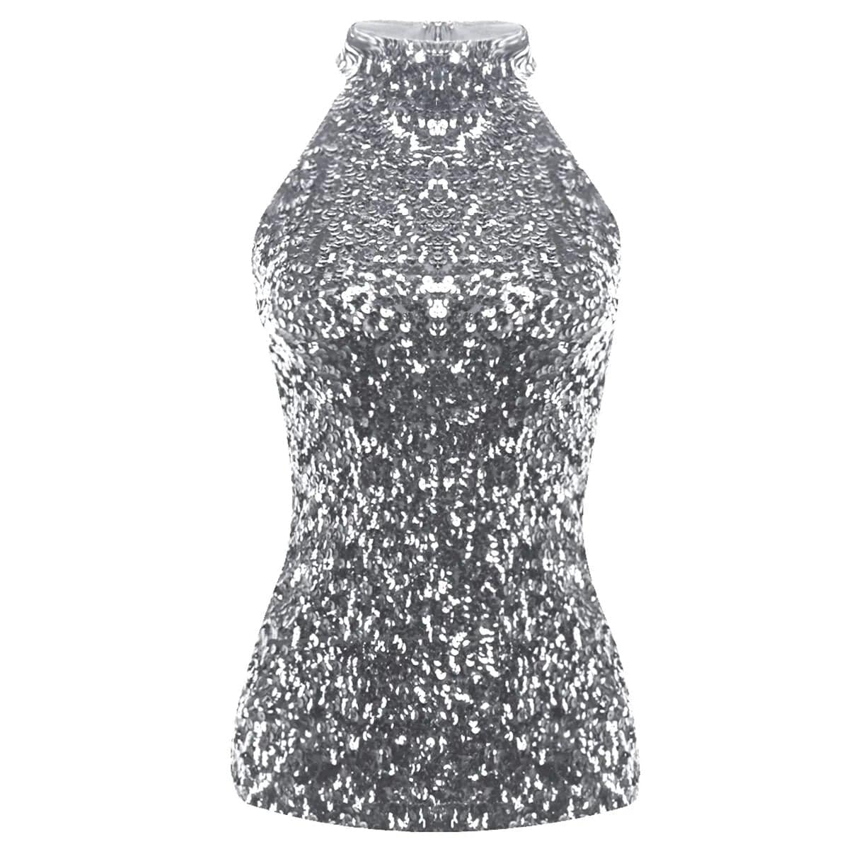 Kinky Cloth Silver / One Size Sequins Halter Neck Top
