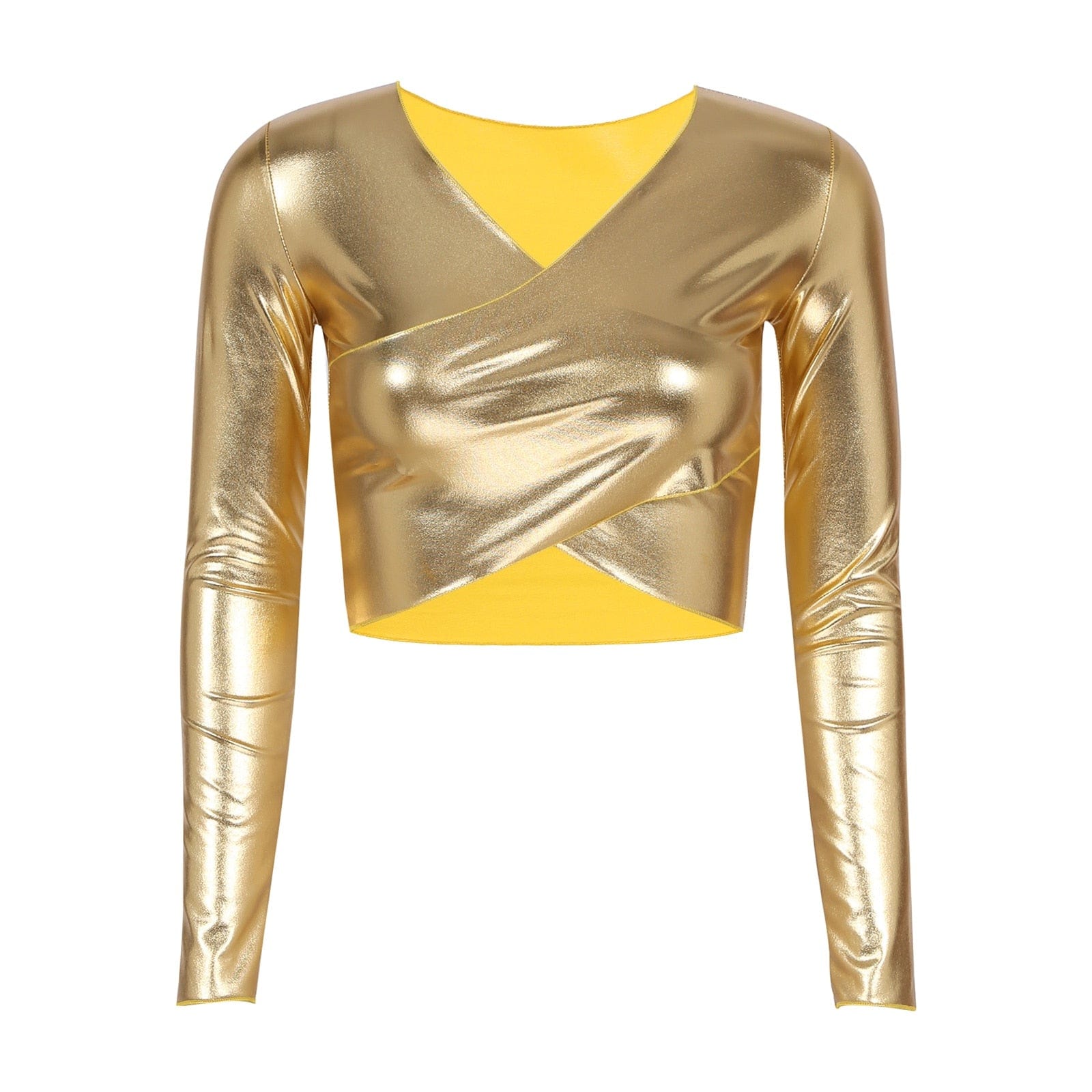 Kinky Cloth Gold / S Shiny Cross Wrap Crop Top