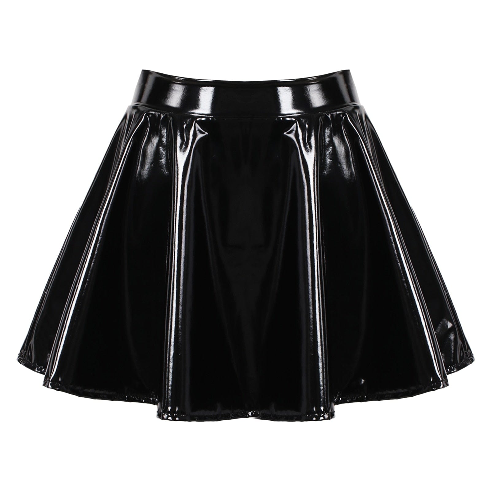 Kinky Cloth Black / S Shiny Leather Flared Miniskirt
