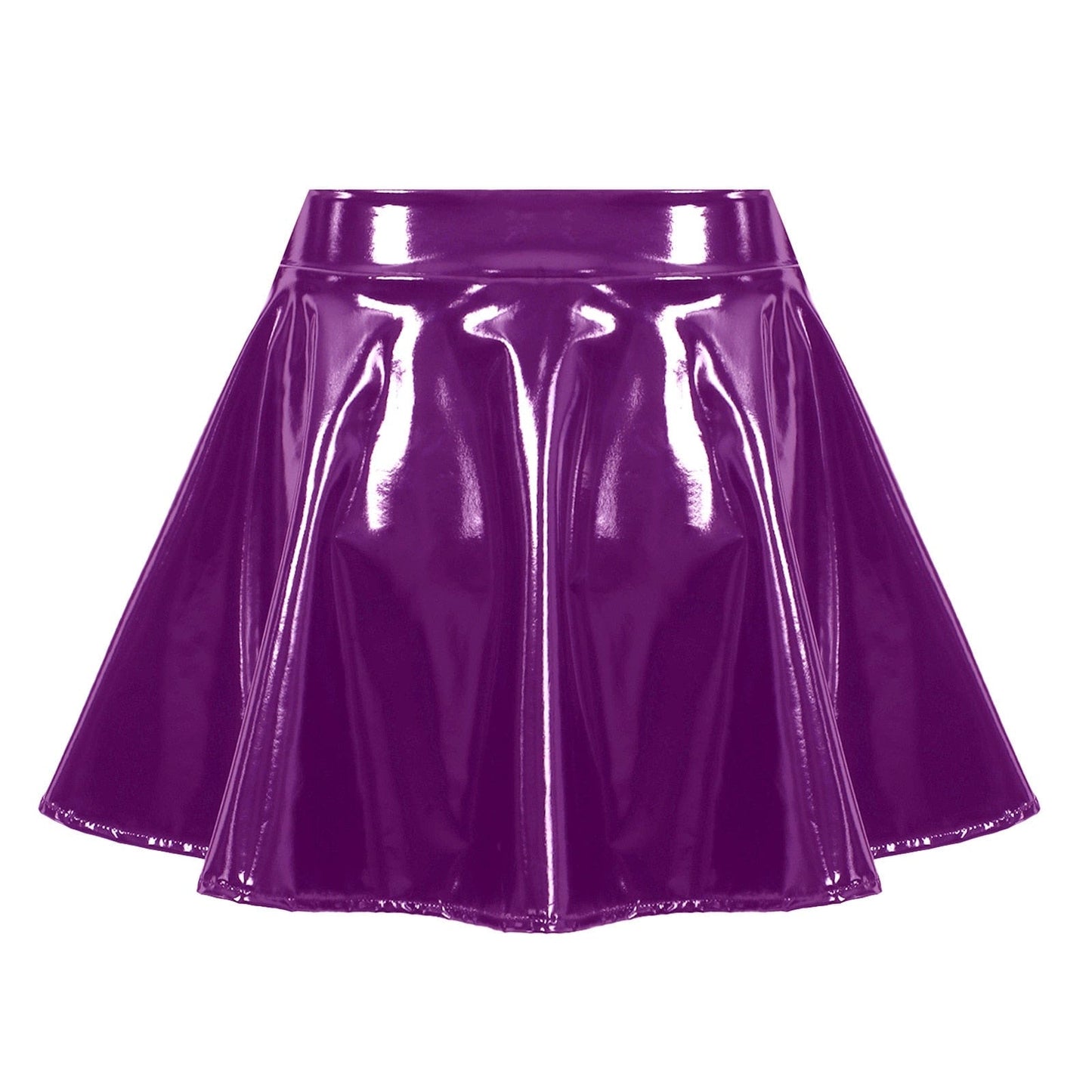 Kinky Cloth Shiny Leather Flared Miniskirt