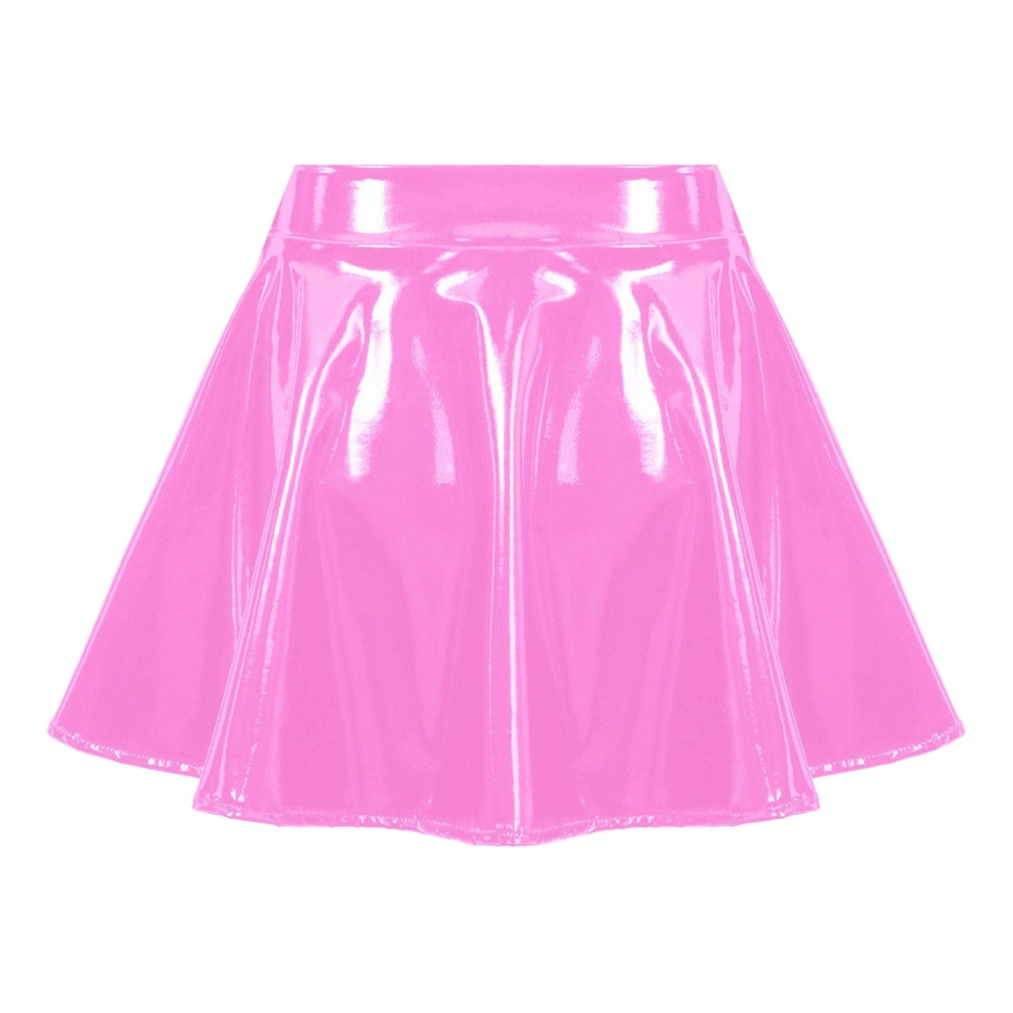 Kinky Cloth Pink / S Shiny Leather Flared Miniskirt