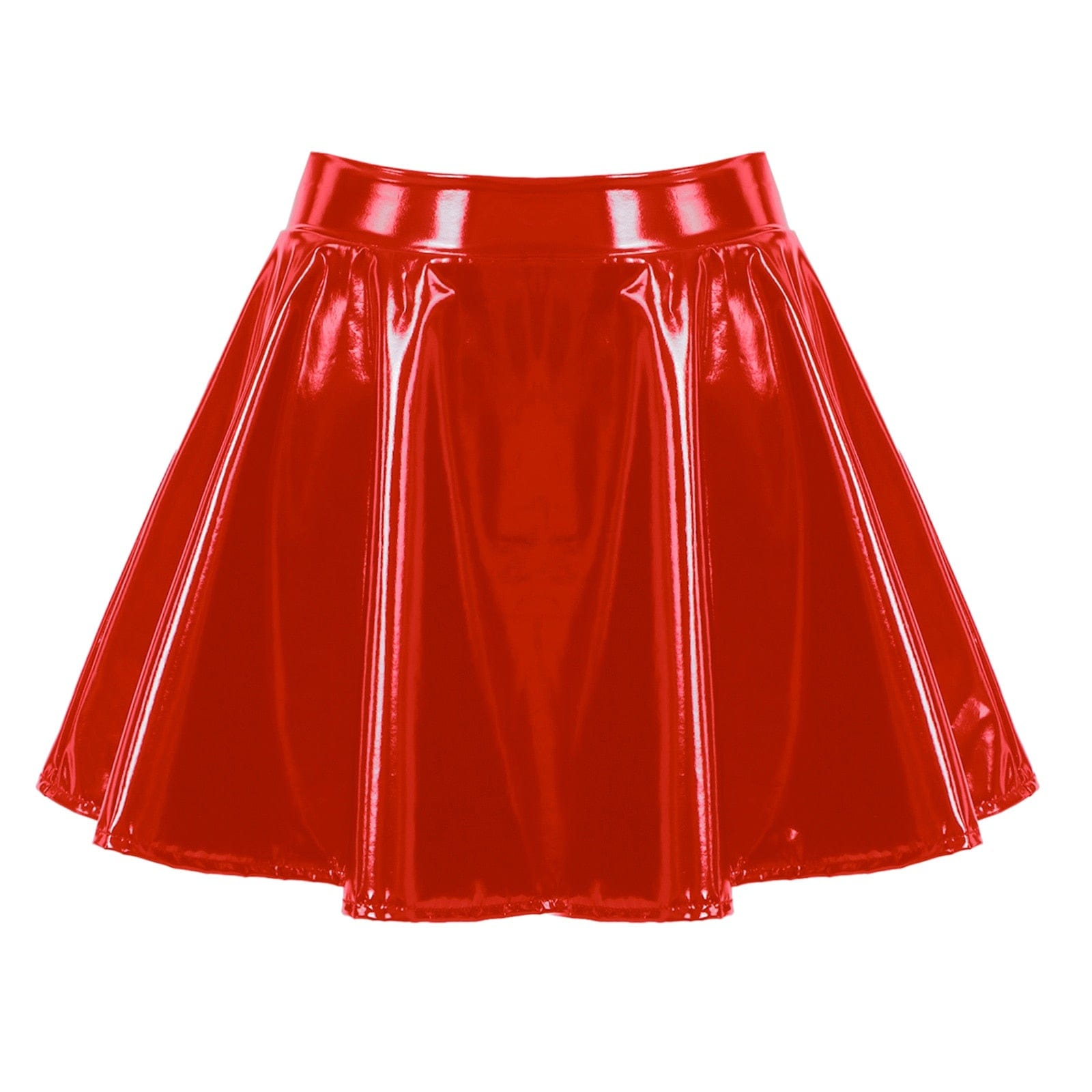Kinky Cloth Red / S Shiny Leather Flared Miniskirt