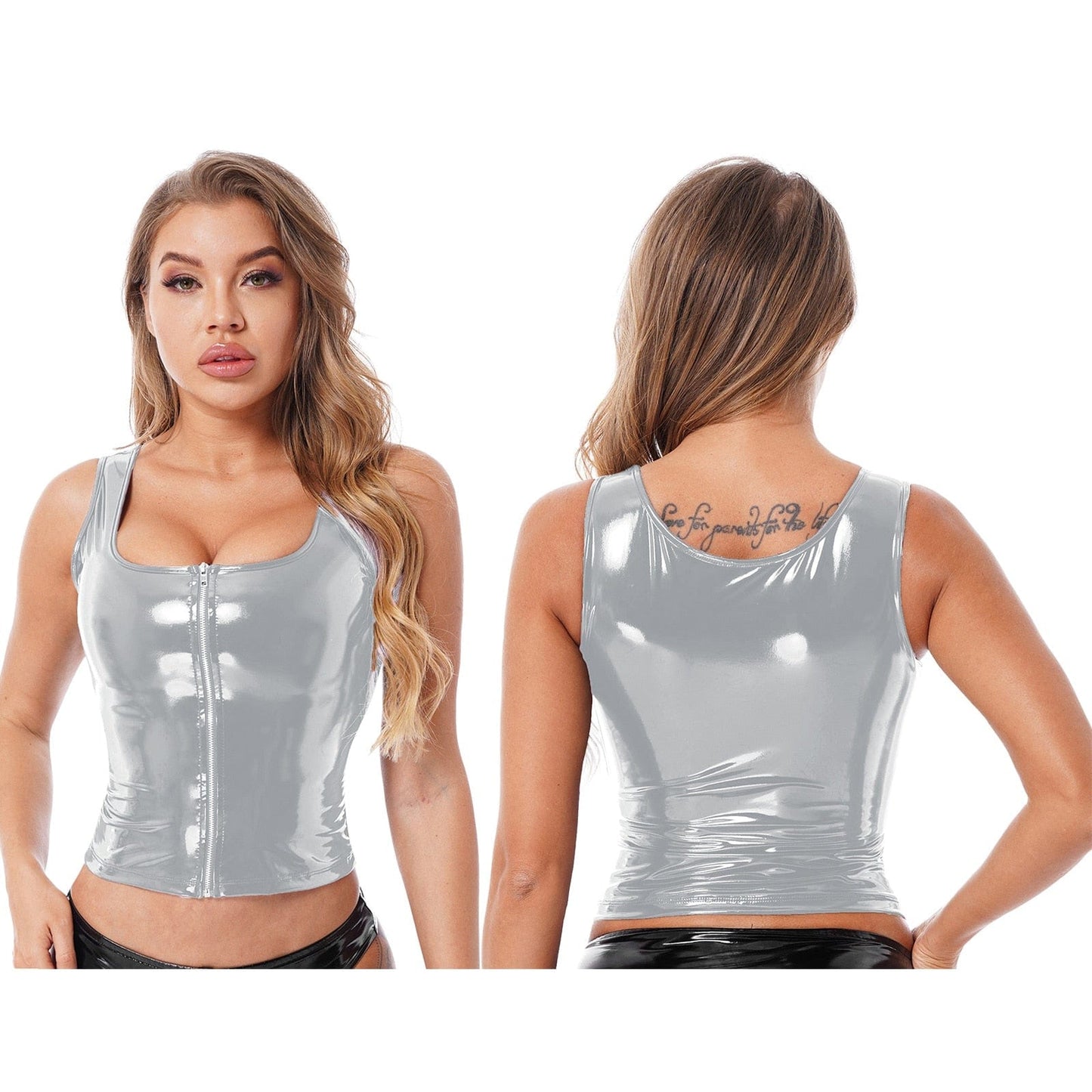 Kinky Cloth Silver / S Shiny Leather Vest Tank Top