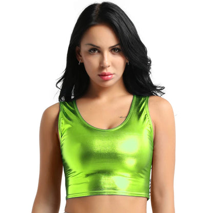 Kinky Cloth Fluorescent Green / One Size Shiny Metallic Tank Crop Top
