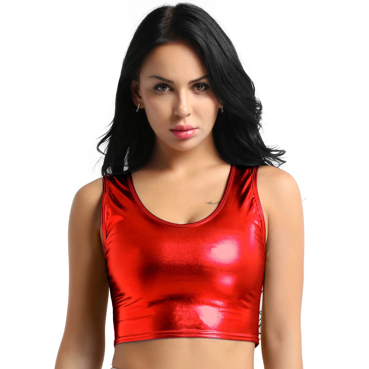 Kinky Cloth Red / One Size Shiny Metallic Tank Crop Top