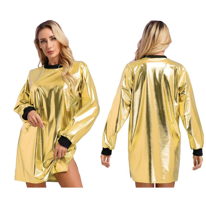 Kinky Cloth Gold / XXL Shiny Rib Trims T-Shirt Dress