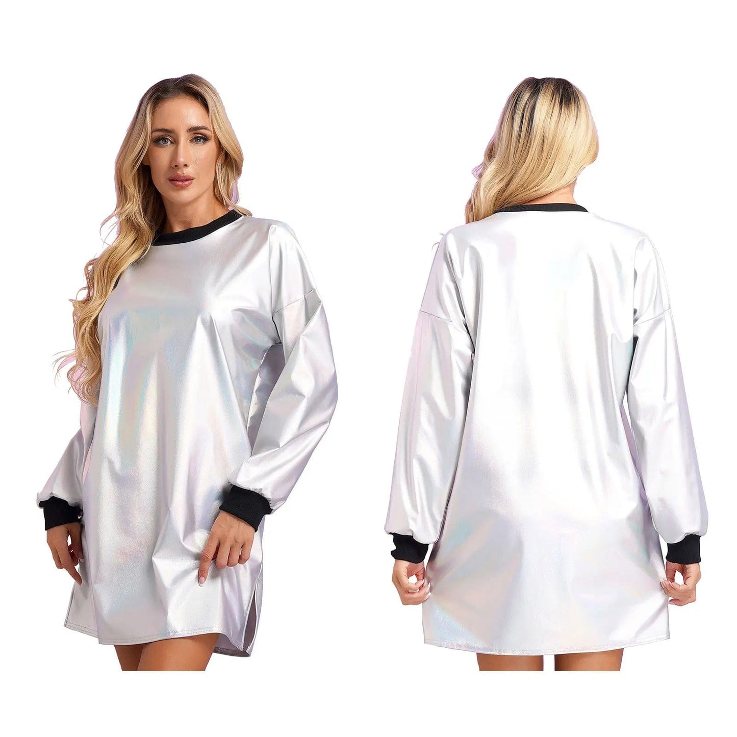 Kinky Cloth Holographic Silver / XXL Shiny Rib Trims T-Shirt Dress