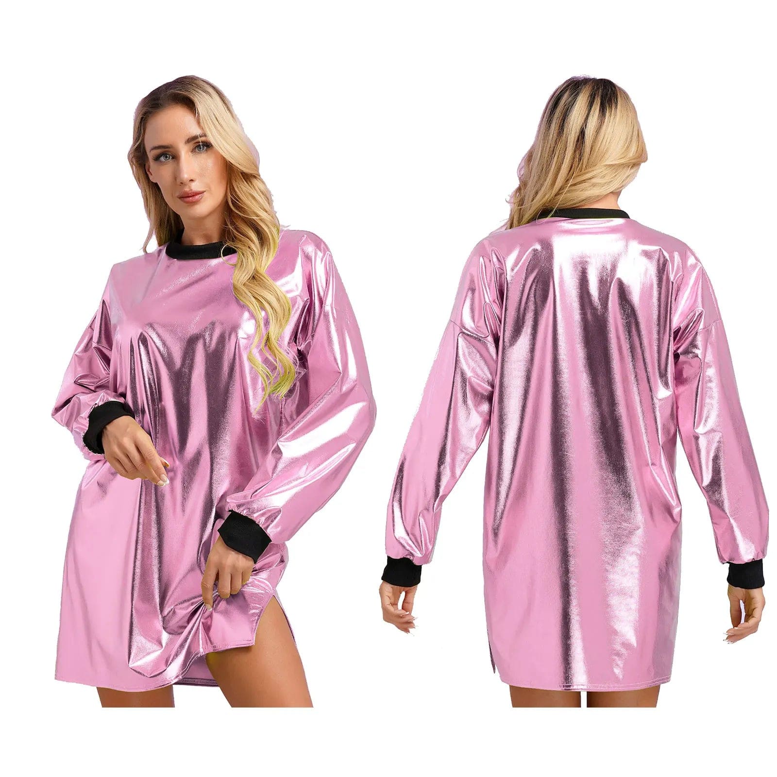 Kinky Cloth Pink / XXL Shiny Rib Trims T-Shirt Dress