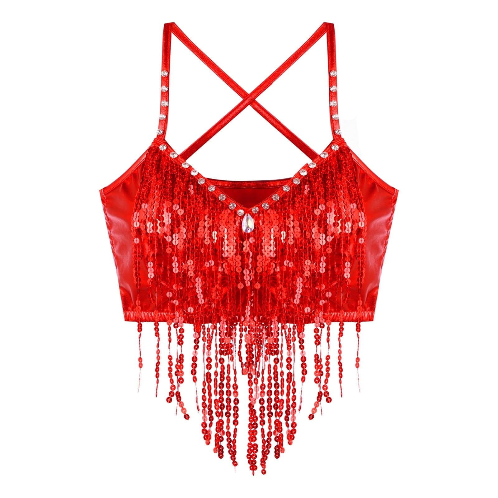 Kinky Cloth Red / M Shiny Sequin Fringed Cami Top