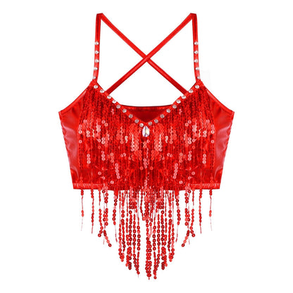 Kinky Cloth Red / M Shiny Sequin Fringed Cami Top
