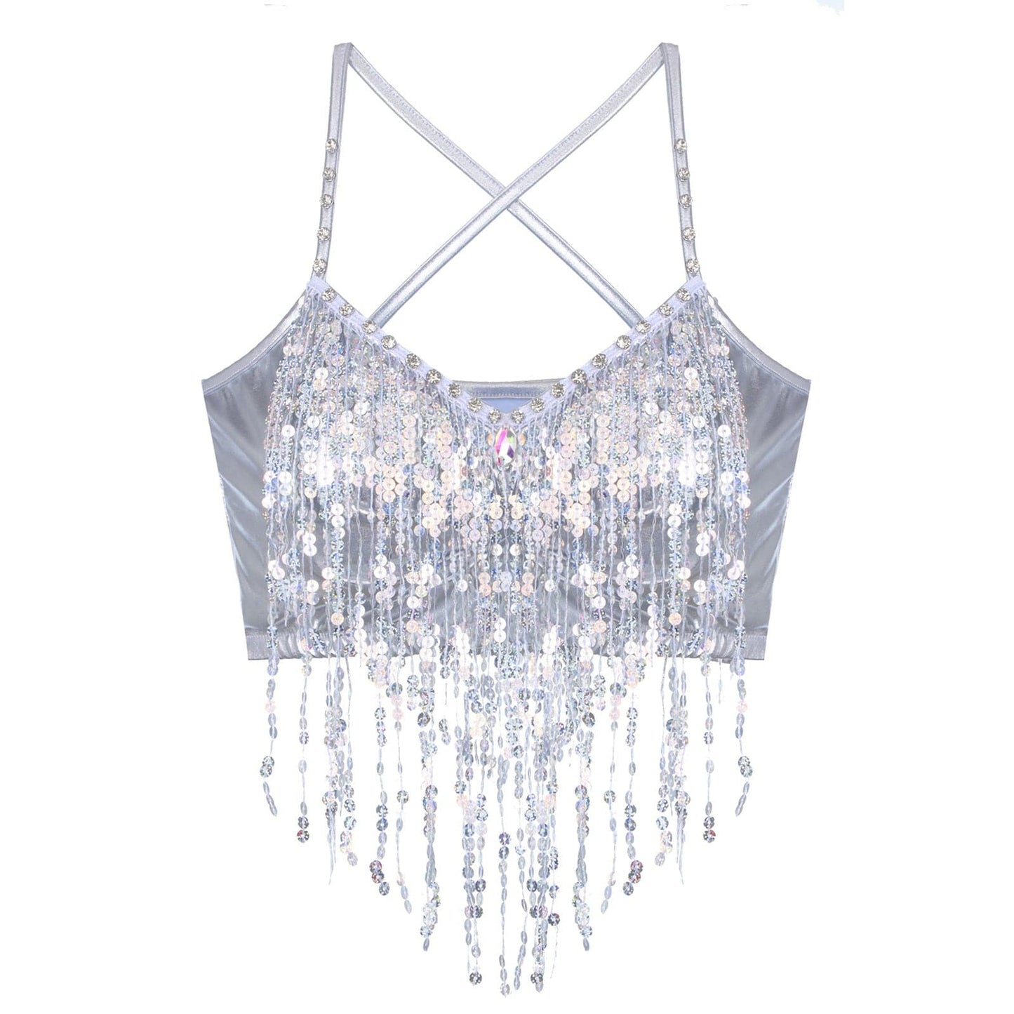 Kinky Cloth Silver / M Shiny Sequin Fringed Cami Top