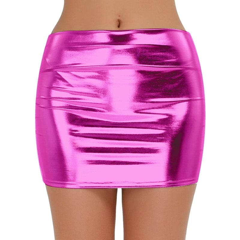 Kinky Cloth Rose / One Size Shiny Snug-Fitting Mini Skirt