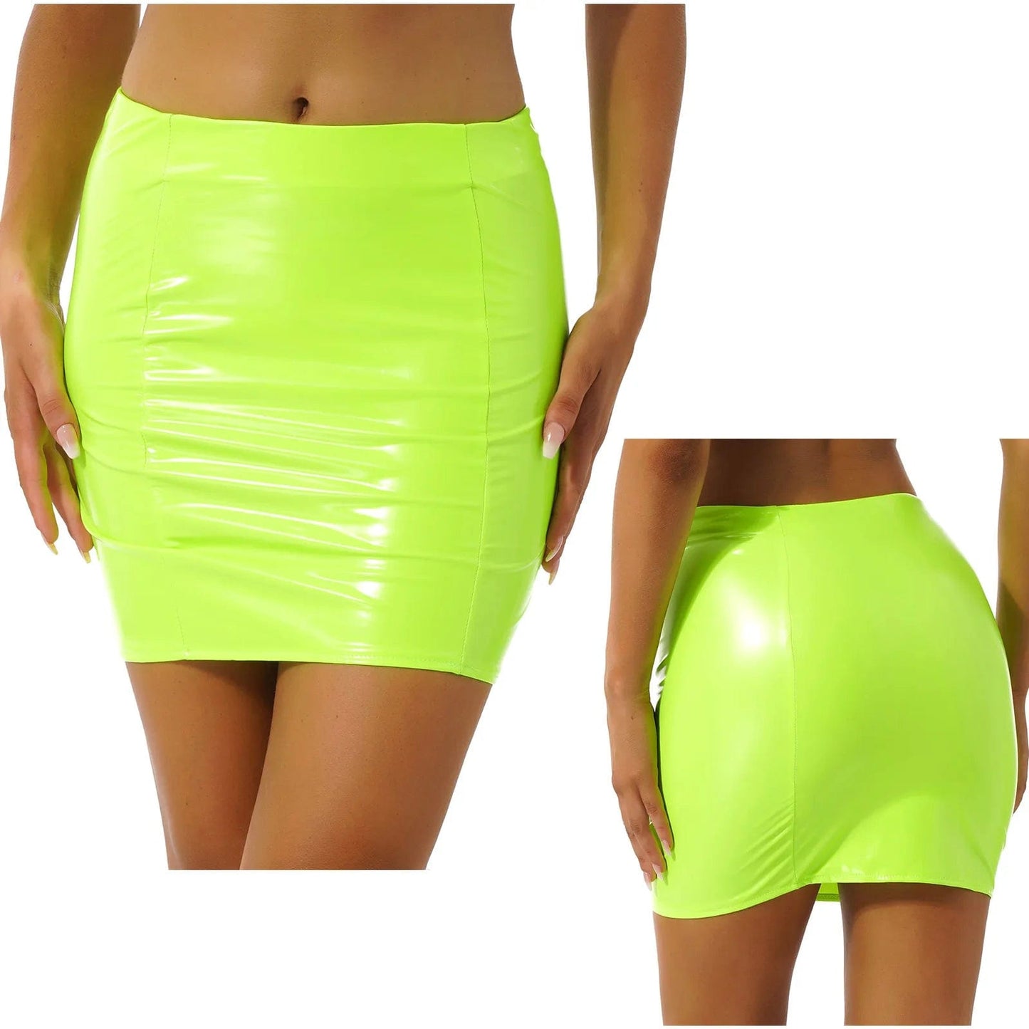 Kinky Cloth Fluorescent Green / S Slim Fit PU Leather Miniskirt