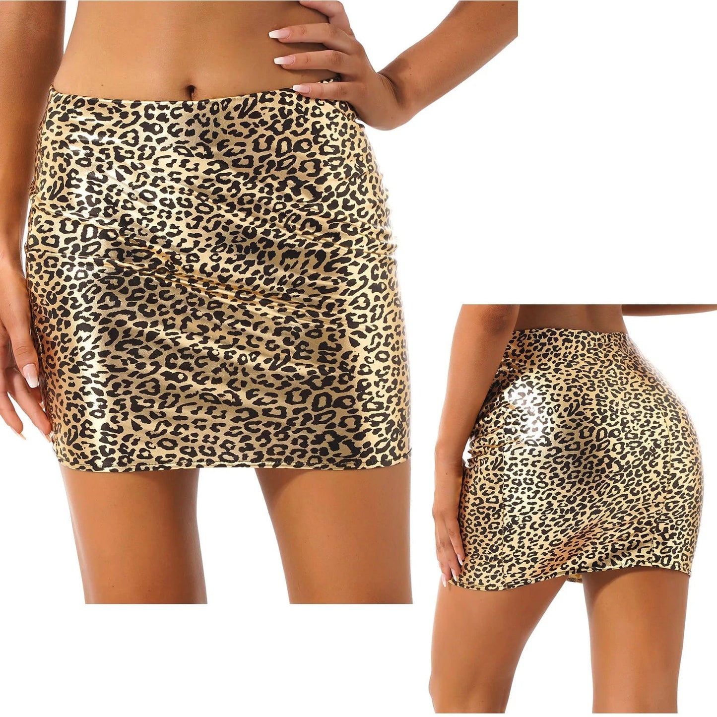 Kinky Cloth Leopard / S Slim Fit PU Leather Miniskirt