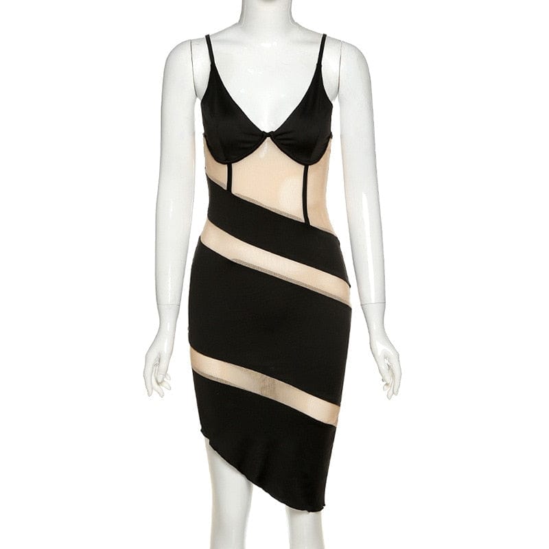 Kinky Cloth Black / S Spaghetti Strap Transparent Patchwork Dress