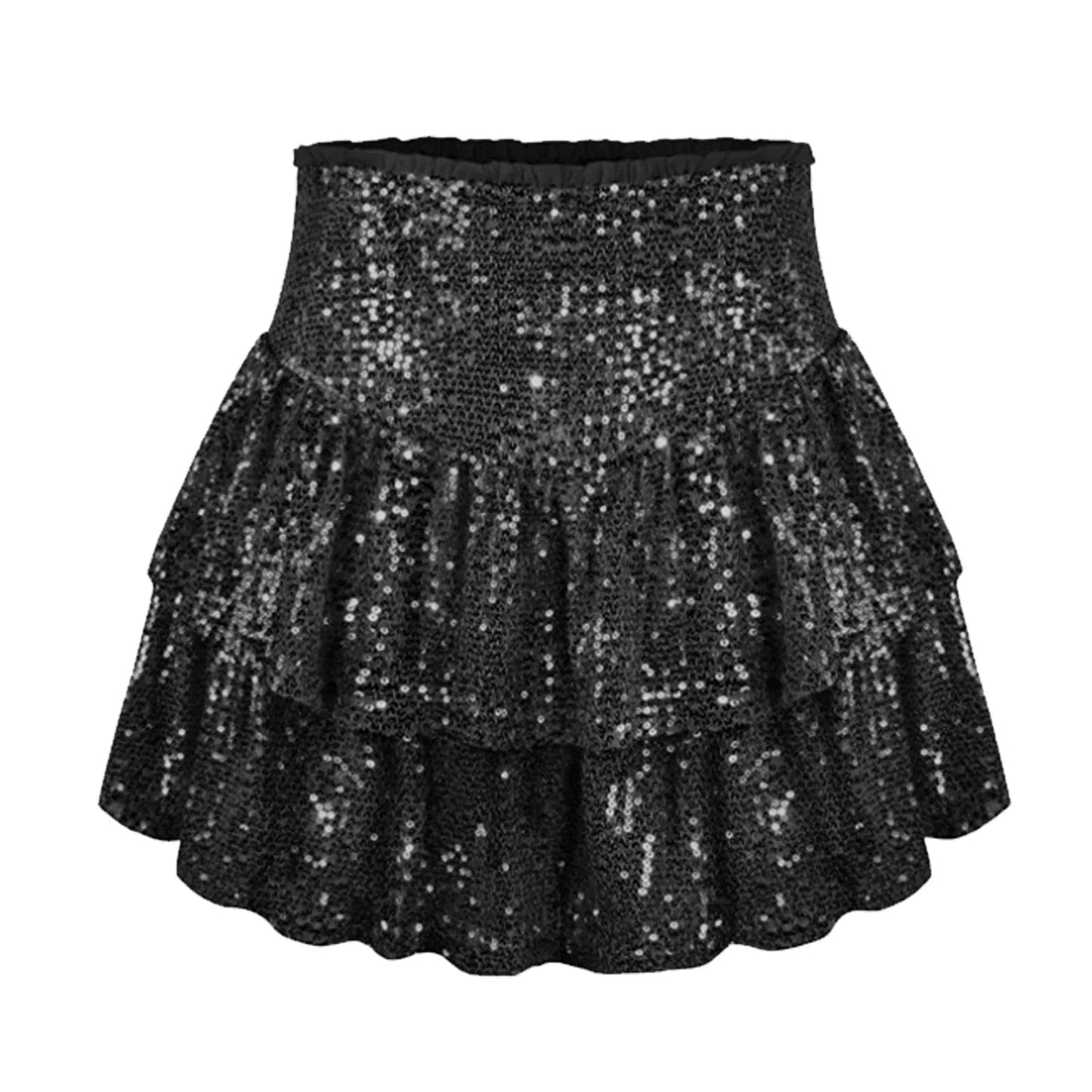 Kinky Cloth Black / XS Sparkly Sequins Tiered Ruffled Skirt
