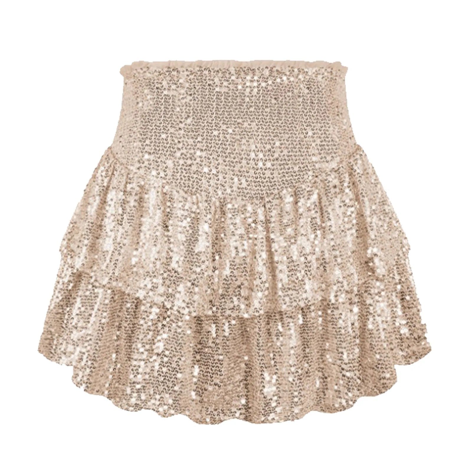 Kinky Cloth Champagne / XS Sparkly Sequins Tiered Ruffled Skirt