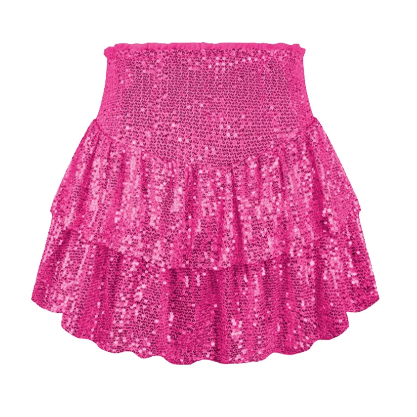 Kinky Cloth Hot Pink / XS Sparkly Sequins Tiered Ruffled Skirt