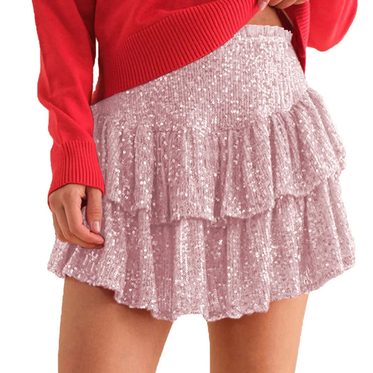 Kinky Cloth Sparkly Sequins Tiered Ruffled Skirt