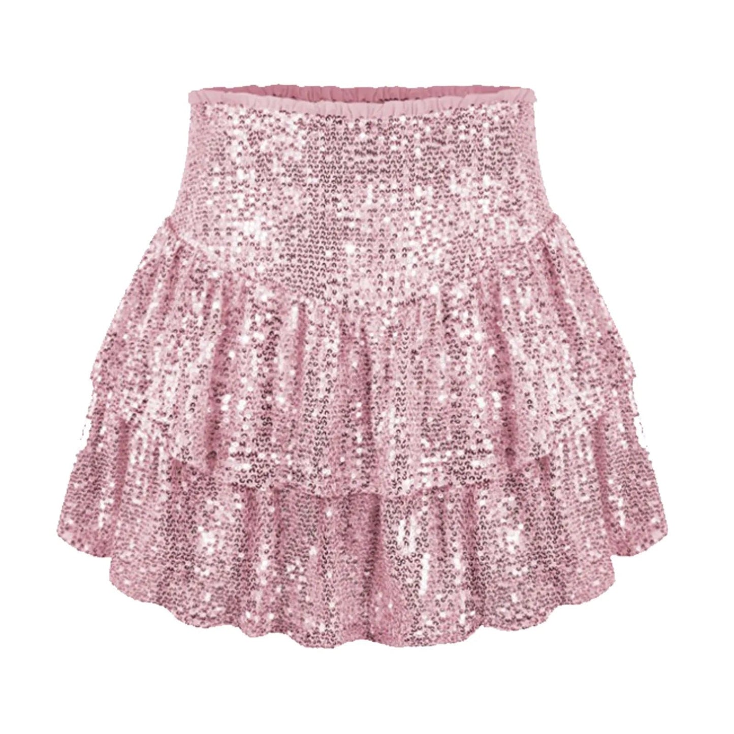 Kinky Cloth Pink / XS Sparkly Sequins Tiered Ruffled Skirt